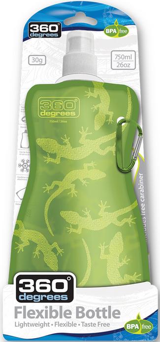 360&deg; degrees Trinkflasche gecko on green