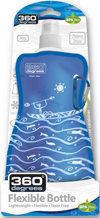 360&deg; degrees Trinkflasche boat on blue