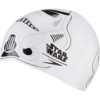 SPEEDO SLOGAN PRT CAP JU WHITE/GREY Badekappe Kinder WHITE/USA CHARCOAL/BLACK