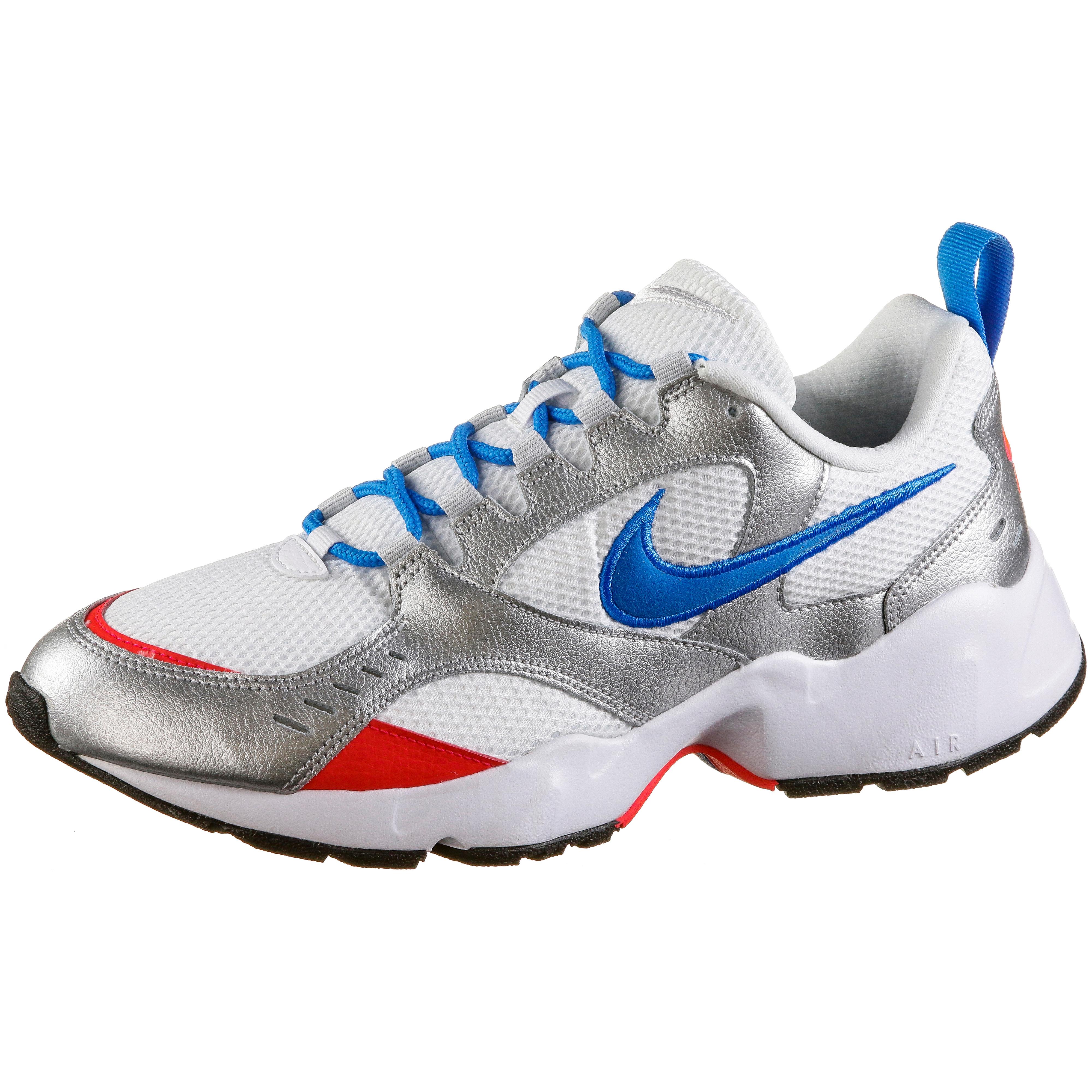 nike white and blue air heights sneakers