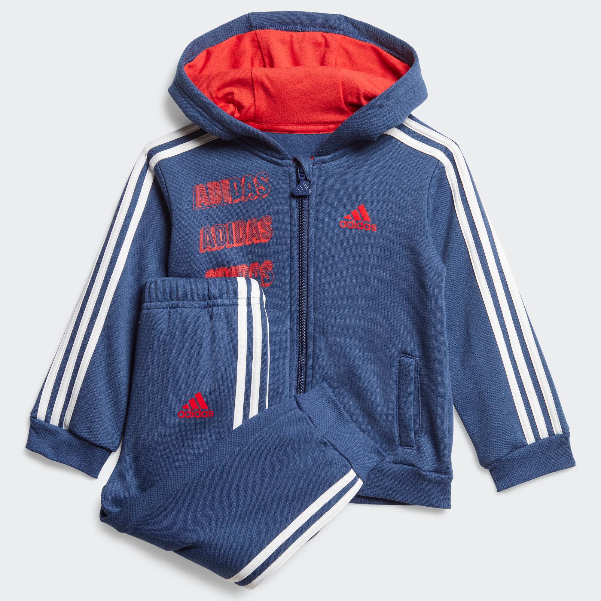 Adidas Hooded Fleece Jogginganzug Trainingsanzug Kinder Tech Indigo / Vivid  Red / White im Online Shop von SportScheck kaufen