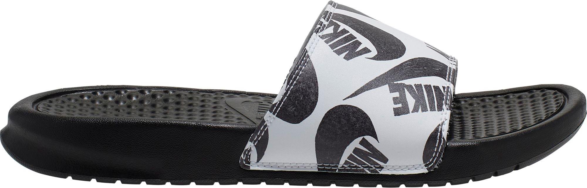 nike benassi slide black white