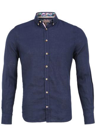 Colours & Sons Leinenhemd LIAM Langarmhemd Herren deep sea