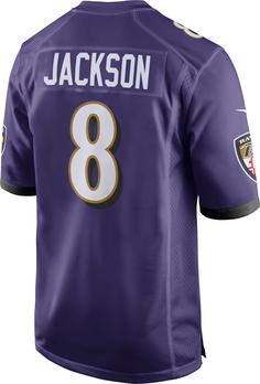 Rückansicht von Nike Baltimore Ravens Lamar Jackson 8 American Football Trikot Herren new orchid