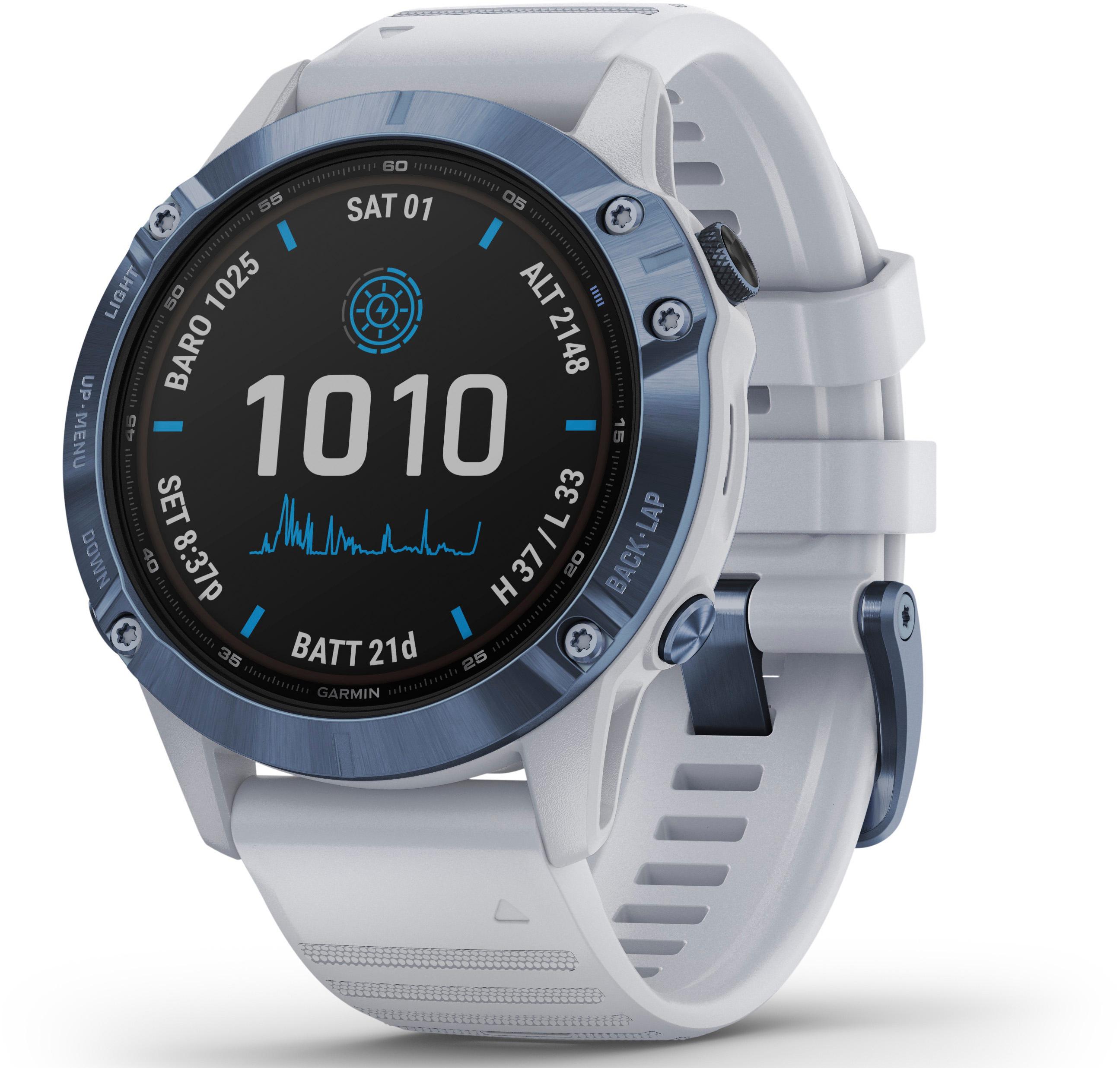Garmin Fenix 6 Pro Solar Sportuhr steinweiss-blau titan