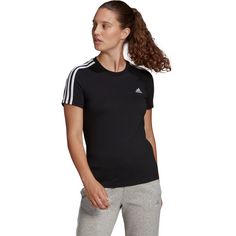 Rückansicht von adidas LOUNGEWEAR Essentials 3-Streifen T-Shirt Damen black-white