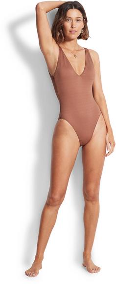 Rückansicht von Seafolly Sea Dive Badeanzug Damen bronze