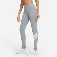 Rückansicht von Nike NSW Essential Leggings Damen dk grey heather-white