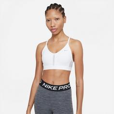 Rückansicht von Nike Indy V-Neck Sport-BH Damen white-grey fog-particle grey