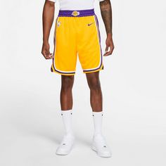 Rückansicht von Nike Los Angeles Lakers Basketball-Shorts Herren amarillo-field purple-white
