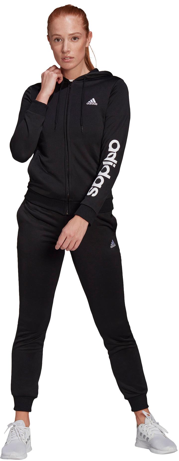 Adidas Essentials Logo French Terry Trainingsanzug Damen black white im Online Shop von SportScheck kaufen