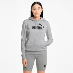 Rückansicht von PUMA Essential Logo Hoodie Damen light gray heather