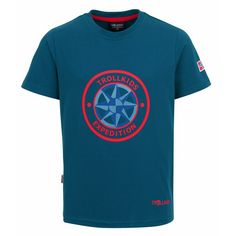 Trollkids Windrose T T-Shirt Kinder Petrolblau/Rot