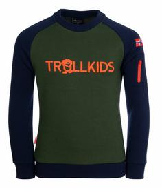 Trollkids Sandefjord Funktionssweatshirt Kinder Waldgrün/Marineblau