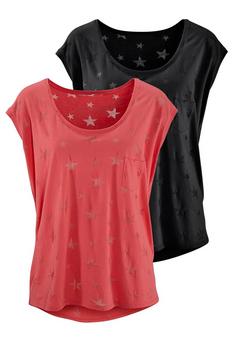 BEACH TIME Kurzarmshirt T-Shirt Damen koralle schwarz
