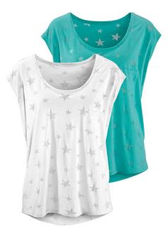 BEACH TIME Kurzarmshirt T-Shirt Damen mint, weiß