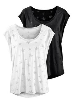 BEACH TIME Kurzarmshirt T-Shirt Damen schwarz weiß