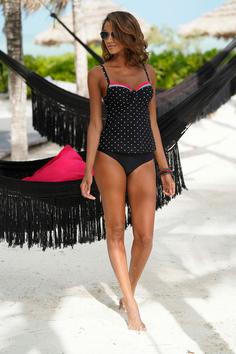 Rückansicht von Lascana Bügel-Tankini-Top Bikini Oberteil Damen schwarz-rot