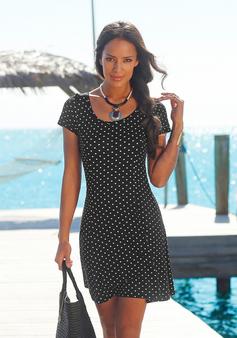 Rückansicht von BEACH TIME Sommerkleid Trägerkleid Damen schwarz-weiß-gepunktet