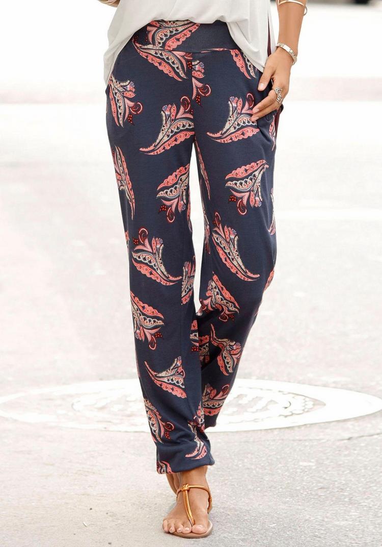 Lascana Lascana Strandhose Stoffhose Damen - marine-ros&eacute;-bedruckt - 0 | SportScheck