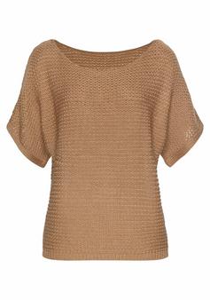 Lascana Kurzarmpullover Rundhalspullover Damen camelfarben