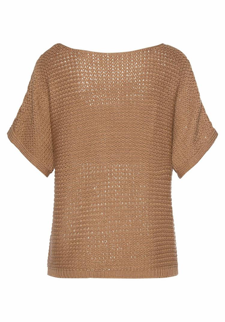 Lascana Lascana Kurzarmpullover Rundhalspullover Damen - camelfarben - 0 | SportScheck