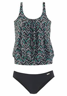 Lascana Oversize-Tankini Bikini Set Damen schwarz-bedruckt