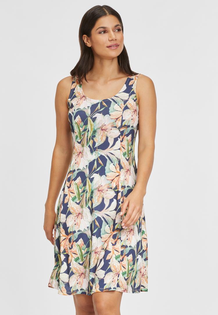 Lascana Lascana Sommerkleid Tr&auml;gerkleid Damen - marine-apricot-bedruckt - 1 | SportScheck