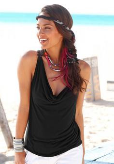 Rückansicht von Lascana Strandtop T-Shirt Damen schwarz