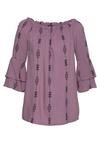 Lascana Carmenbluse Langarmbluse Damen - lila-bedruckt