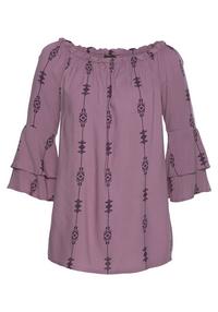 Lascana Carmenbluse Langarmbluse Damen - lila-bedruckt
