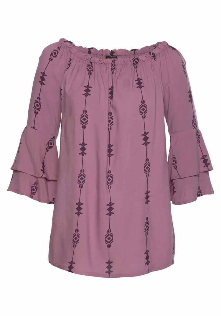 Lascana Lascana Carmenbluse Langarmbluse Damen - lila-bedruckt - 0 | SportScheck