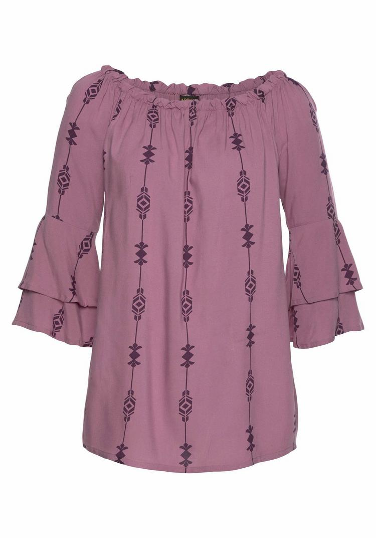 Lascana Lascana Carmenbluse Langarmbluse Damen - lila-bedruckt - 0 | SportScheck