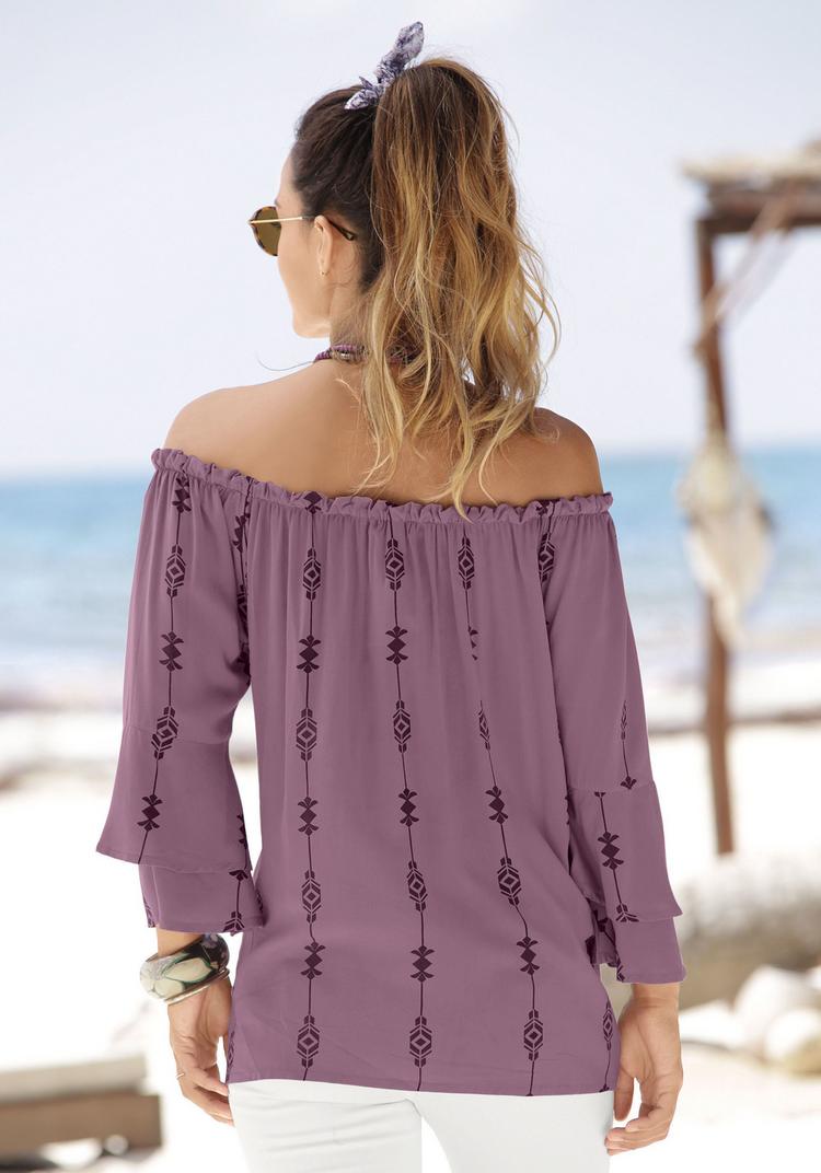 Lascana Lascana Carmenbluse Langarmbluse Damen - lila-bedruckt - 1 | SportScheck