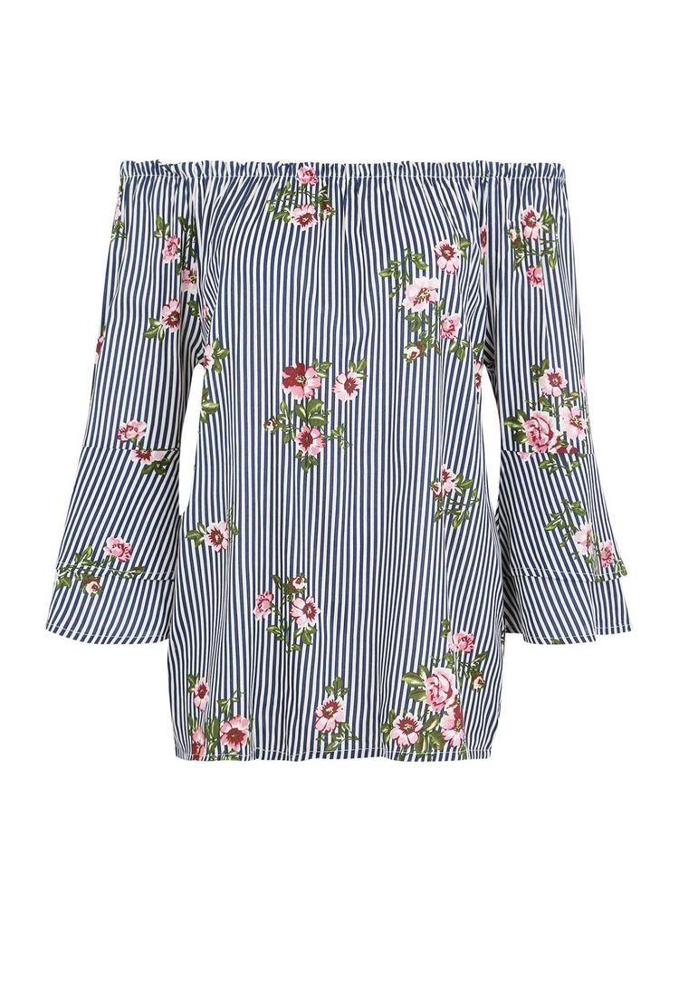 Lascana Lascana Carmenbluse Langarmbluse Damen - marine-wei&szlig;-gestreift - 0 | SportScheck