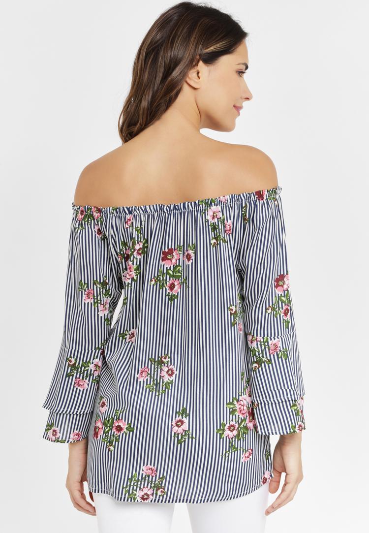 Lascana Lascana Carmenbluse Langarmbluse Damen - marine-wei&szlig;-gestreift - 2 | SportScheck