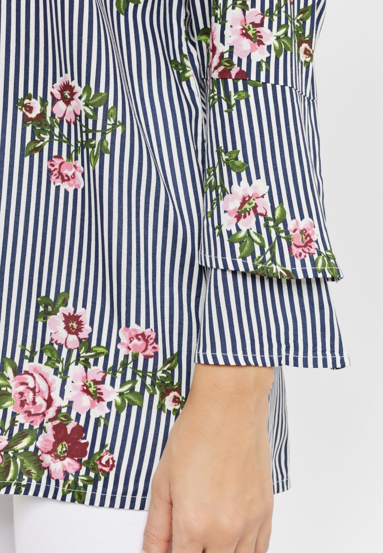 Lascana Lascana Carmenbluse Langarmbluse Damen - marine-wei&szlig;-gestreift - 1 | SportScheck