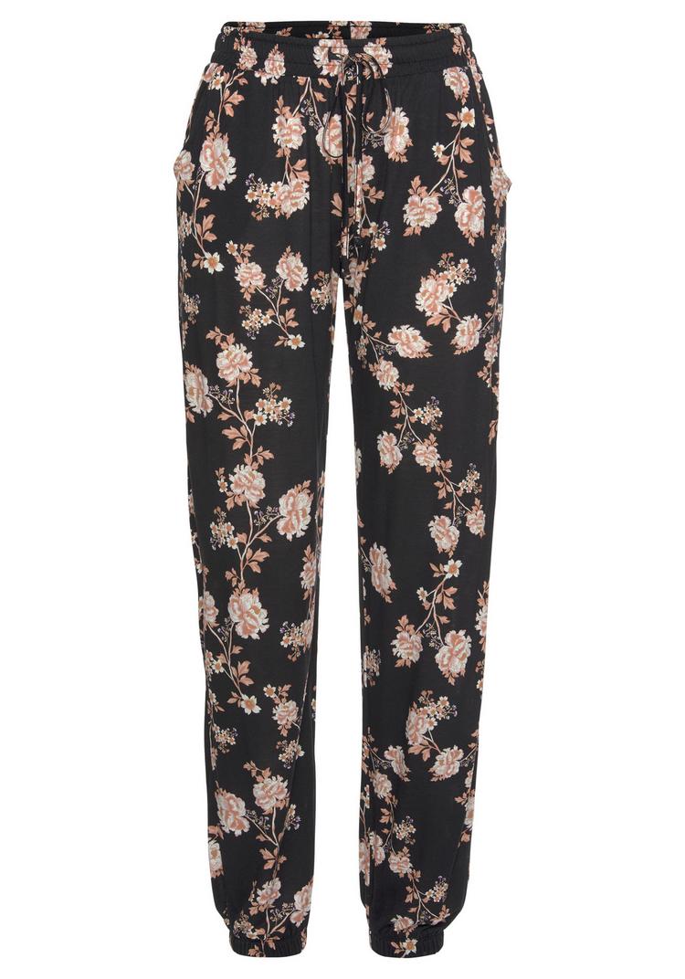 Lascana Lascana Strandhose Stoffhose Damen - schwarz-orange-bedruckt - 2 | SportScheck