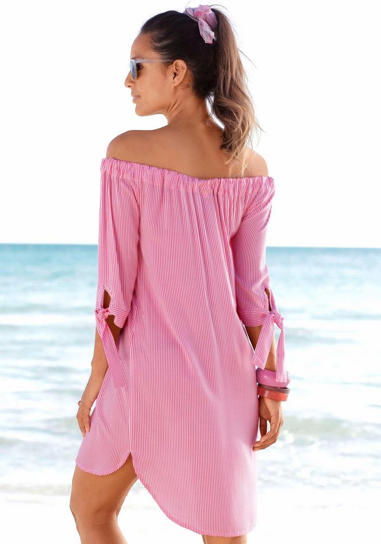 Lascana Lascana Blusenkleid Kurzarmkleid Damen - blau-wei&szlig; - 5 | SportScheck