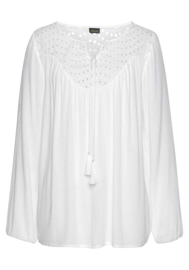 Lascana Lascana Crepebluse Langarmbluse Damen - wei&szlig; - 1 | SportScheck