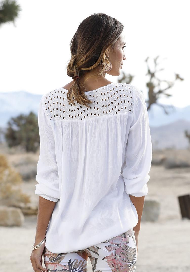 Lascana Lascana Crepebluse Langarmbluse Damen - wei&szlig; - 6 | SportScheck