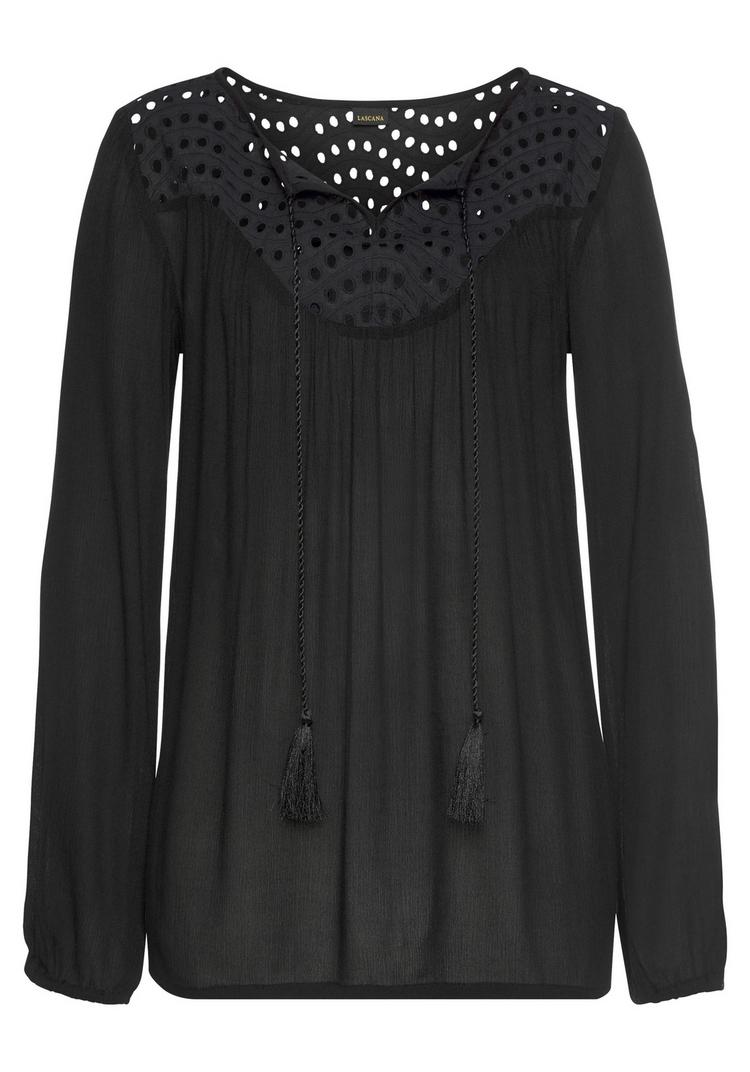 Lascana Lascana Crepebluse Langarmbluse Damen - schwarz - 2 | SportScheck