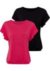 Lascana Rundhalsshirt T-Shirt Damen - rot - schwarz