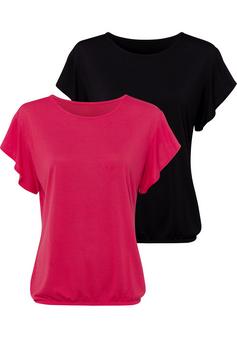 Lascana Rundhalsshirt T-Shirt Damen rot schwarz
