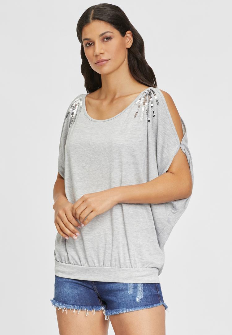 Lascana Lascana Strandshirt T-Shirt Damen - grau-meliert - 1 | SportScheck