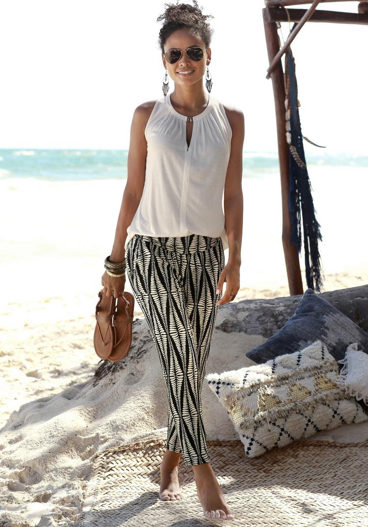 Lascana Lascana 7/8-Hose Printhose Damen - schwarz-sand-bedruckt - 1 | SportScheck