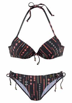 Buffalo Push-Up-Bikini Bikini Set Damen schwarz-bedruckt