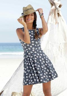 Rückansicht von BEACH TIME Strandkleid Trägerkleid Damen graublau-bedruckt