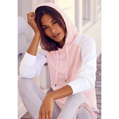 Rückansicht von Bench Kapuzensweatshirt Hoodie Damen weiß-rosa