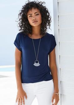Rückansicht von Vivance Kurzarmshirt T-Shirt Damen navy